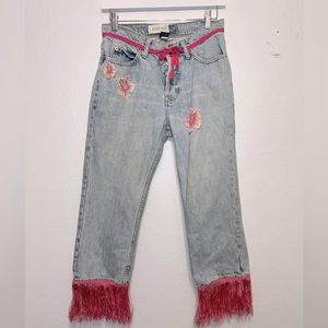 GAP Light Blue Jeans with Pink flowers and pink ribbon!